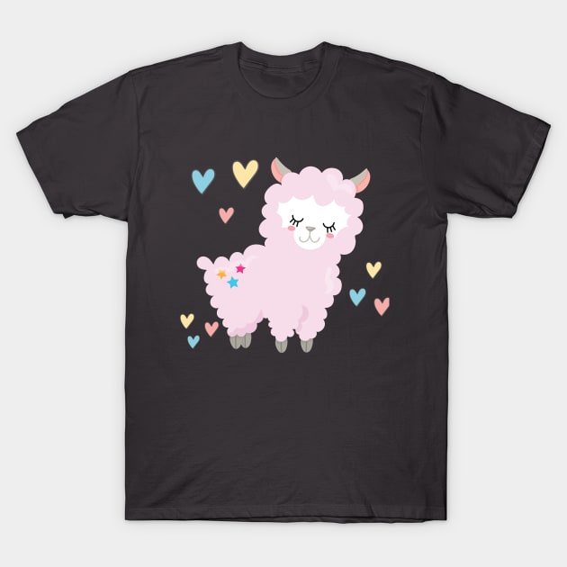 Llama love with hearts, Llama Valentine's Day T-Shirt by faithfullyyours